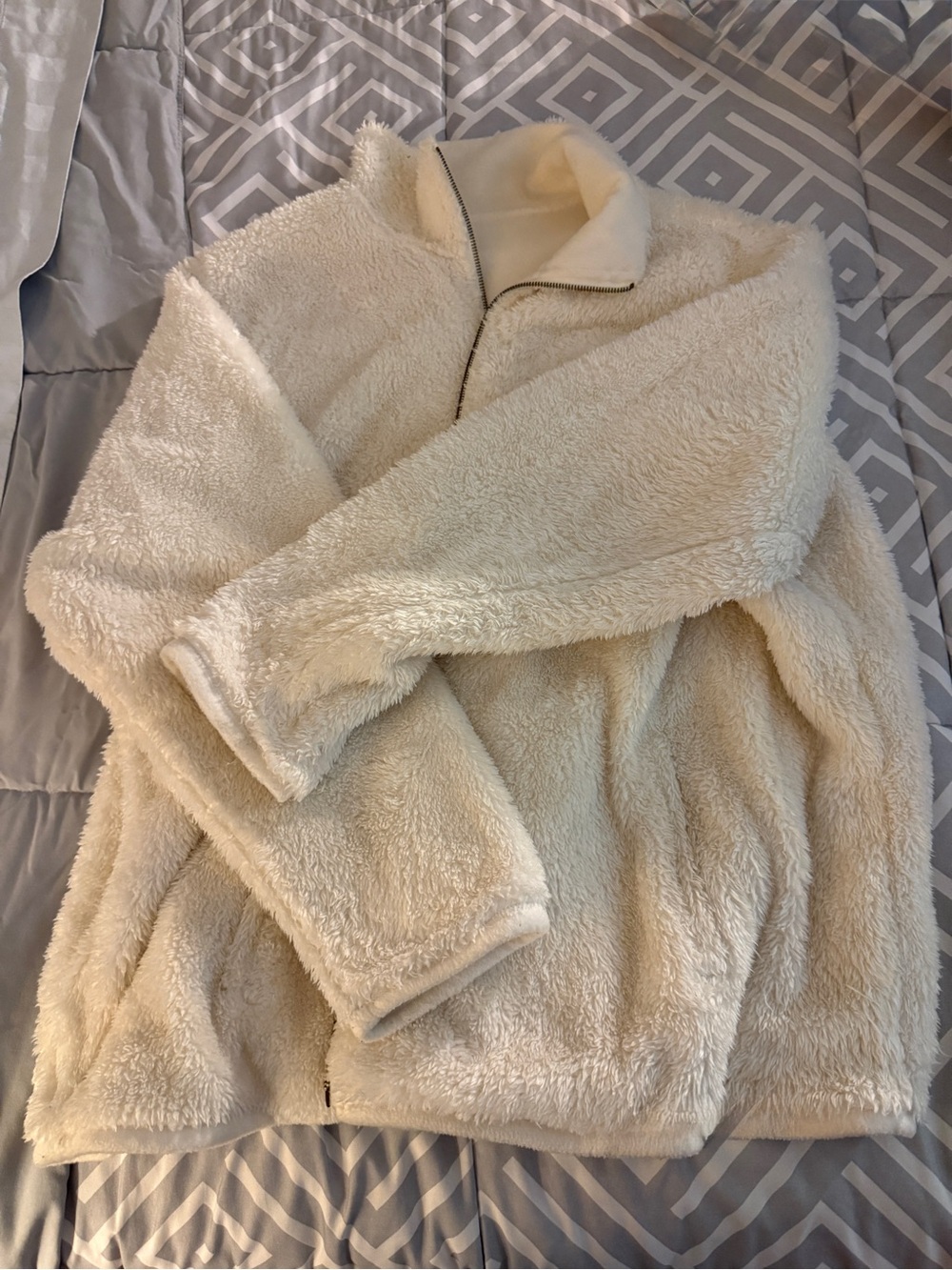 Cozy Cream Sherpa Half-Zip reversible Jacket for Women